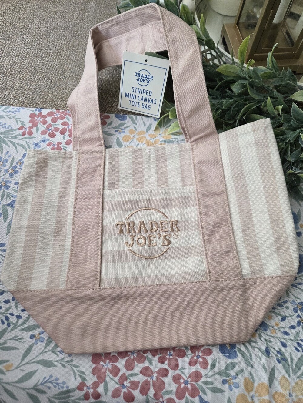 Trader Joe's Beige Striped Canvas Tote